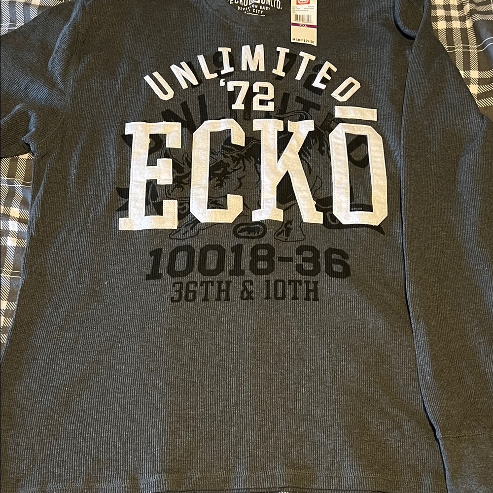Ecko Unlimited Waffle Knit Charcoal Long Sleeve Tee